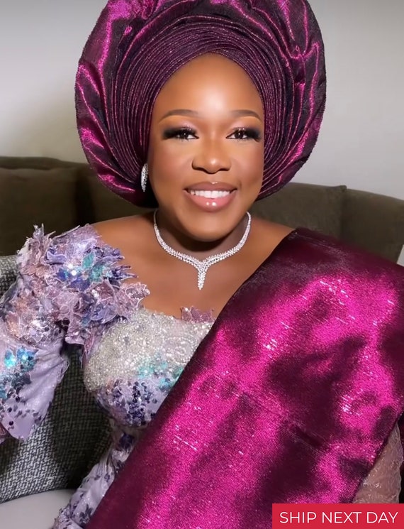 New Nigerian Traditional Wedding Headtie and Magenta Aso - Etsy