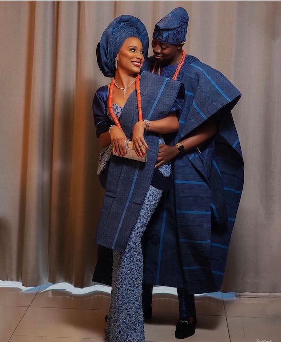 Aso Oke Traditional Wedding Outfit: Nigerian Bride & Groom Set