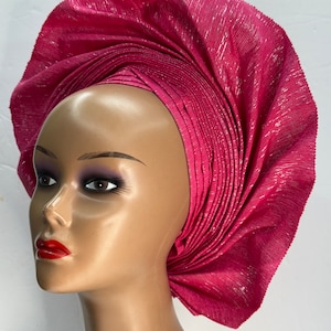 Hot Pink Auto Gele: Ready to Wear African Headwrap