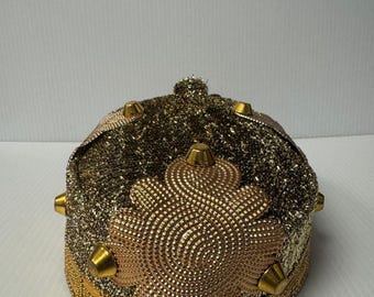 Handmade Gold Beaded Crown Cap: Igbo Royal Hat