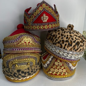 Stylish Traditional Royal Igwe Hat, Fashion Cowries Nigerian Ibo Wedding Hat perfect African Cap Gifts for Husband, Boyfriend. Ship next day