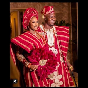 Red and Gold Asooke: Nigerian Wedding Attire for Bride and Groom