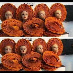 12 pieces(Bulk) burnt orange Aso oke Auto gele for Bride friends aso ebi head tie Wedding guest autogele Bulk Auto gele Custom made headties