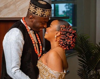 Beaded Coral Bridal Crown: Nigerian Wedding Headpiece White  display picture 1