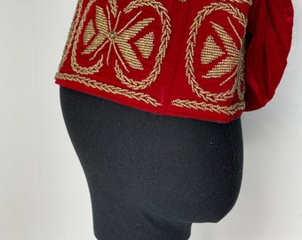 Royal Red Velvet Fila Cap  Gold Embroidered Yoruba Wedding Hat | Nigerian Traditional Groom Cap