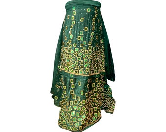 New green mix silk fabric, India george Nigerian lace skirts and blouse for weddings. 5 yards silk plus 1.5 yards net blouse. Ship next day