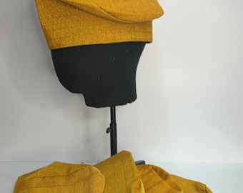Gouden Aso Oke-stof: gele herenhoed, Kufi, Agbada - Yoruba Fila