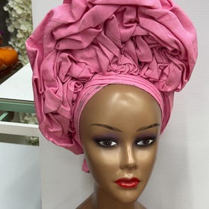 Baby pink Autogele, ready to wear Nigeria gele Headwrap, Africa Gele headtie, Aso-Oke hat Fabric, for Bridal attire, Weddings. Ship Next Day