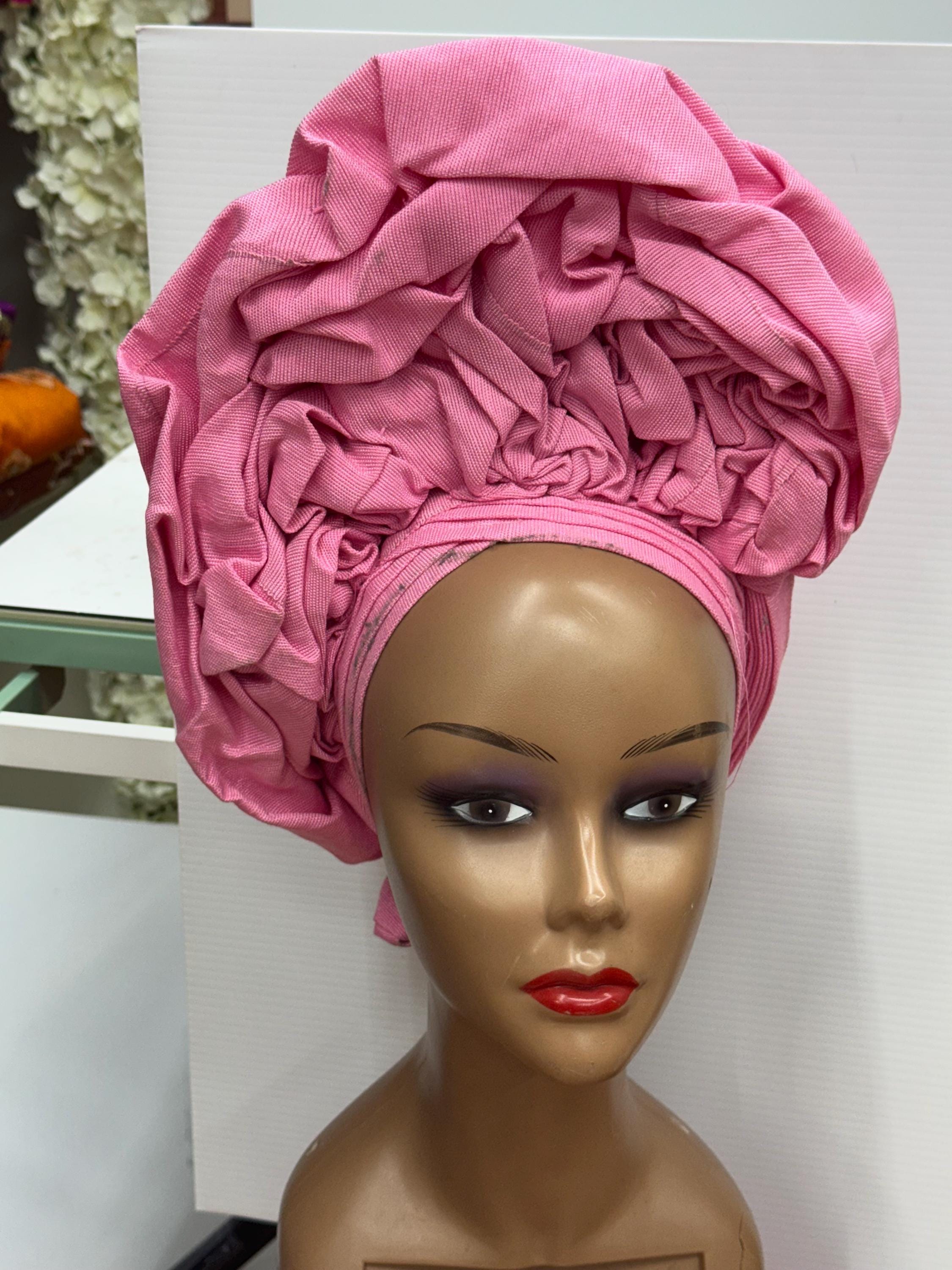 Baby Pink Auto Gele: Ready to Wear Aso-oke Headwrap - Etsy