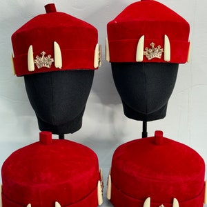 Handmade Igbo Ozo Cap: Red Velvet African Royalty Crown