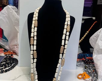 White Coral Bead Necklace with Gold – Nigerian Wedding Jewelry
