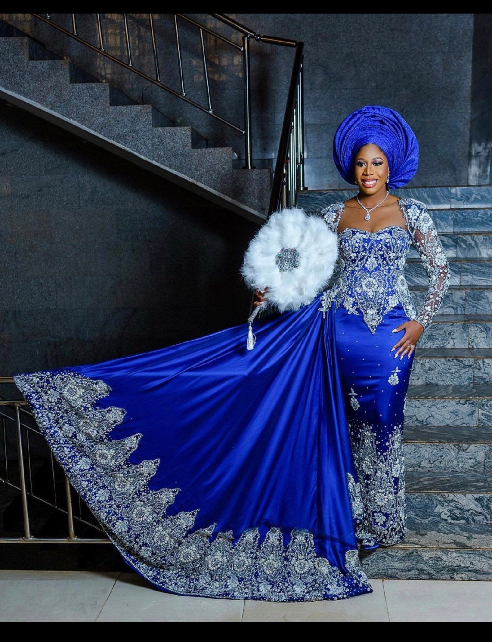 Royal Blue Dress Nigeria Traditional Wedding Beading Bridal Etsy