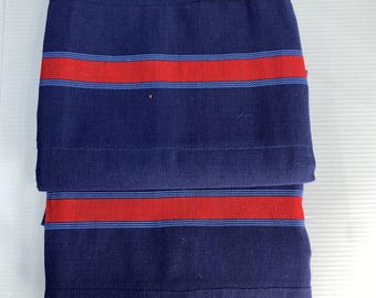 Handwoven Aso Oke Fabric: Navy Blue & Red Striped Yoruba Textile