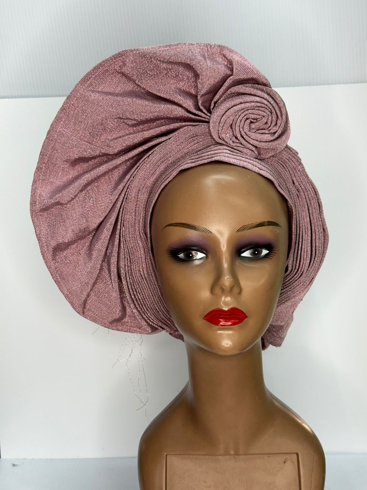 Shimmering Pink & Gold African Damask Turban Headwrap Dupsie main image 4