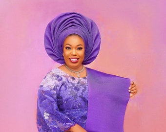 Purple Aso Oke Gele and Ipele Set: Nigerian Wedding Headtie
