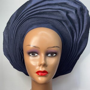 Navy blue  auto gele design, Luxury autogele collection, Ready to wear auto gele for Nigerian weddings, African Weddings. Ship Next Day!