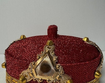 Vtg George Zamaul Couture Glamour Hat Red Rhinestone African Nigerian Beaded Vtg George Zamaul Couture Glamour Hat Red Rhinestone African  main image 2