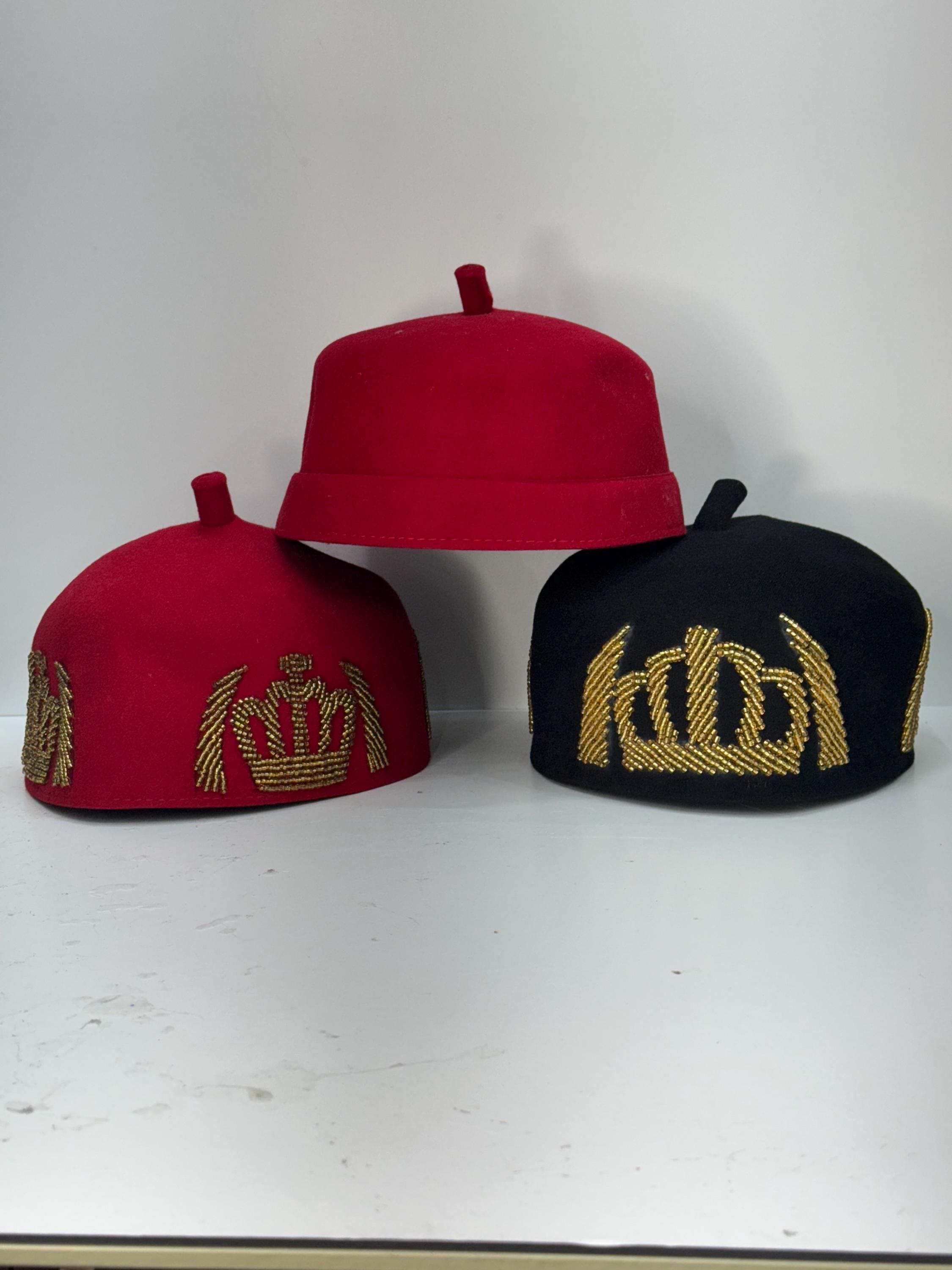 Handmade Embroidered Igbo Ozo Cap: Nigerian Chieftaincy Wedding