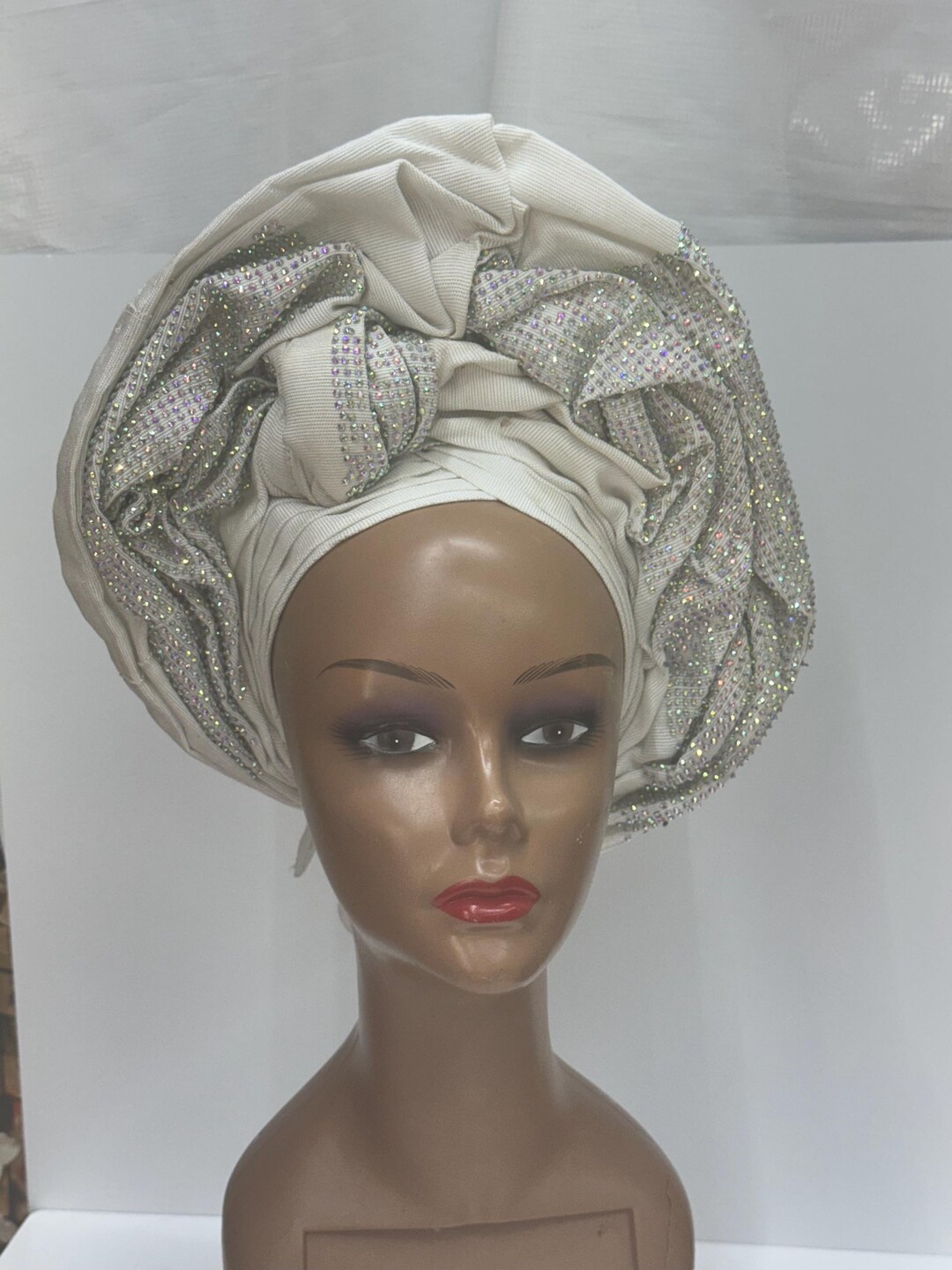 Brown Auto Gele: Nigerian Aso-oke Head Wrap, Ready-to-wear  display picture 3