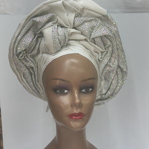 Brown Auto Gele: Nigerian Aso-Oke Head Wrap, Ready-to-Wear