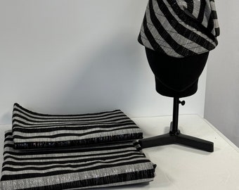 Black and White Aso Oke Set: Gele, Ipele, and Fila, Nigerian Wedding Attire