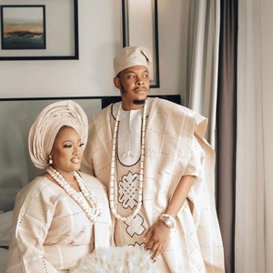 African Wedding Dress, Complete African Traditional Dress, Traditional Wedding Outfit, Couple Clothing, Aso- Oke African Wedding Outfit