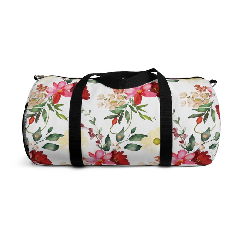 Floral Duffel Bag White With Garden Flowers Floral Weekender Etsy