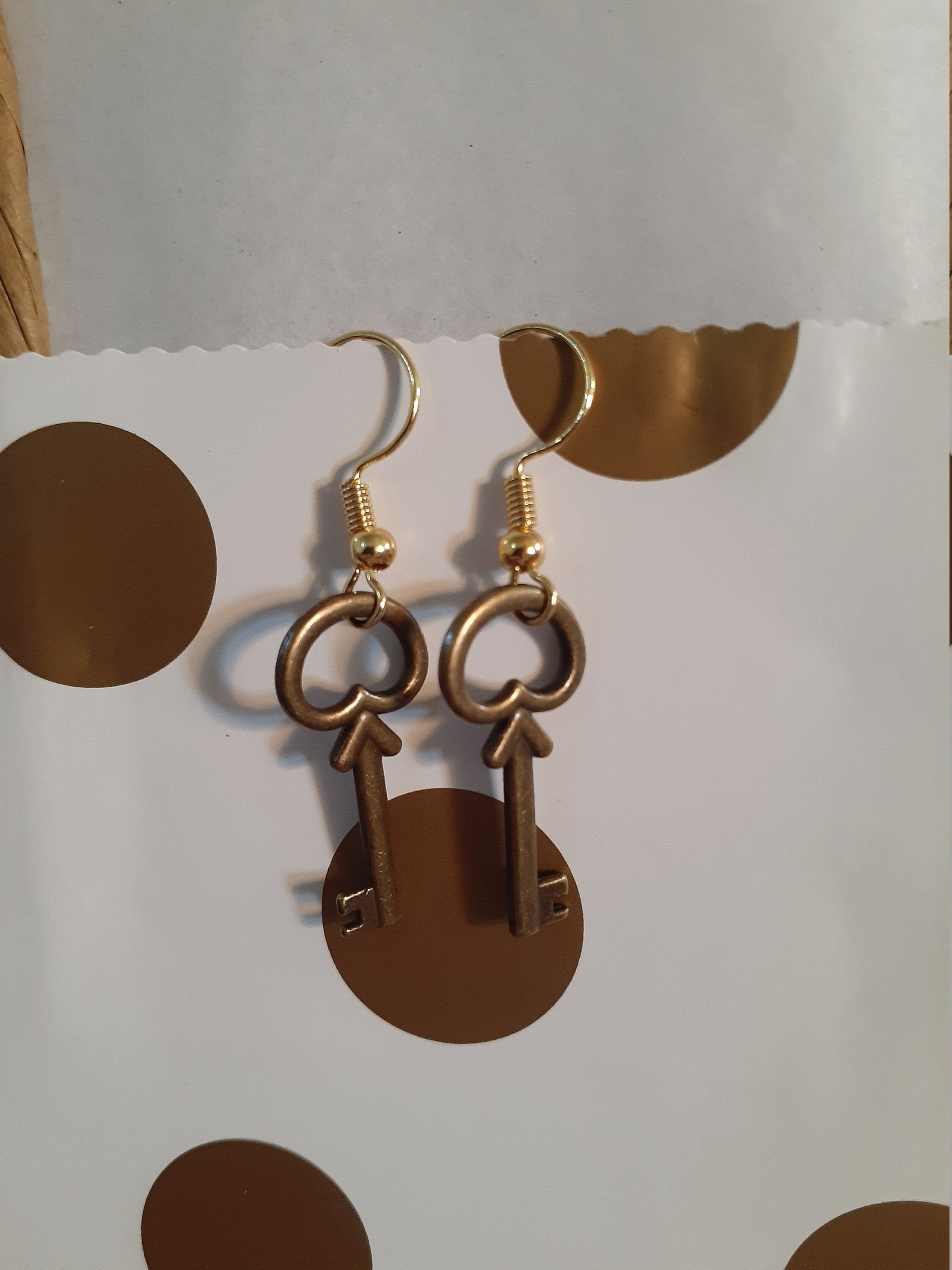 Gold Key Dangle Earrings Etsy