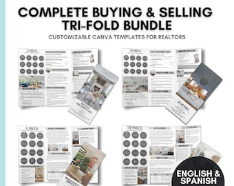 Complete Home Buying & Selling Tri-fold Brochure Bundle - English and Spanish Versions | Editable Real Estate Presentation Templates