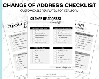 Change of Address Checklist | Realtor Marketing Templates | Instant Download and Edit Moving Checklist in Canva - For Real Estate Agents