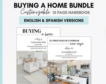 Zestaw Home Buyer Handbook w języku angielskim i hiszpańskim | Marketing dla agentów nieruchomości | Edytowalne szablony poradników dla agentów nieruchomości