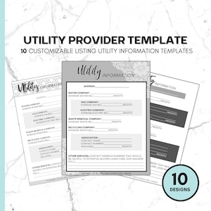 Customizable Utility Provider Information Templates for Realtors, 10 Editable Designs in Canva