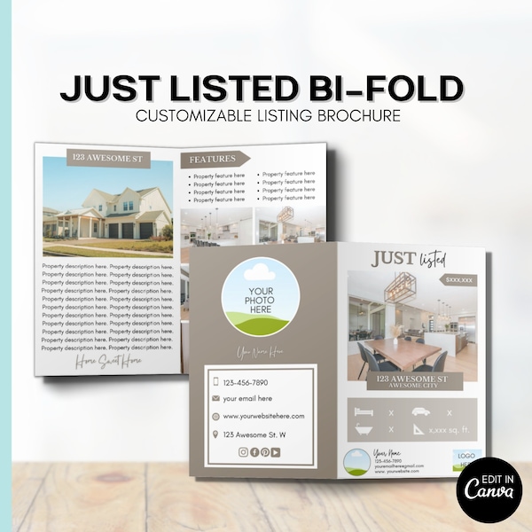 Just Listed Bi-fold Brochure | Real Estate Template | Customizable Instant Download Marketing for Realtors