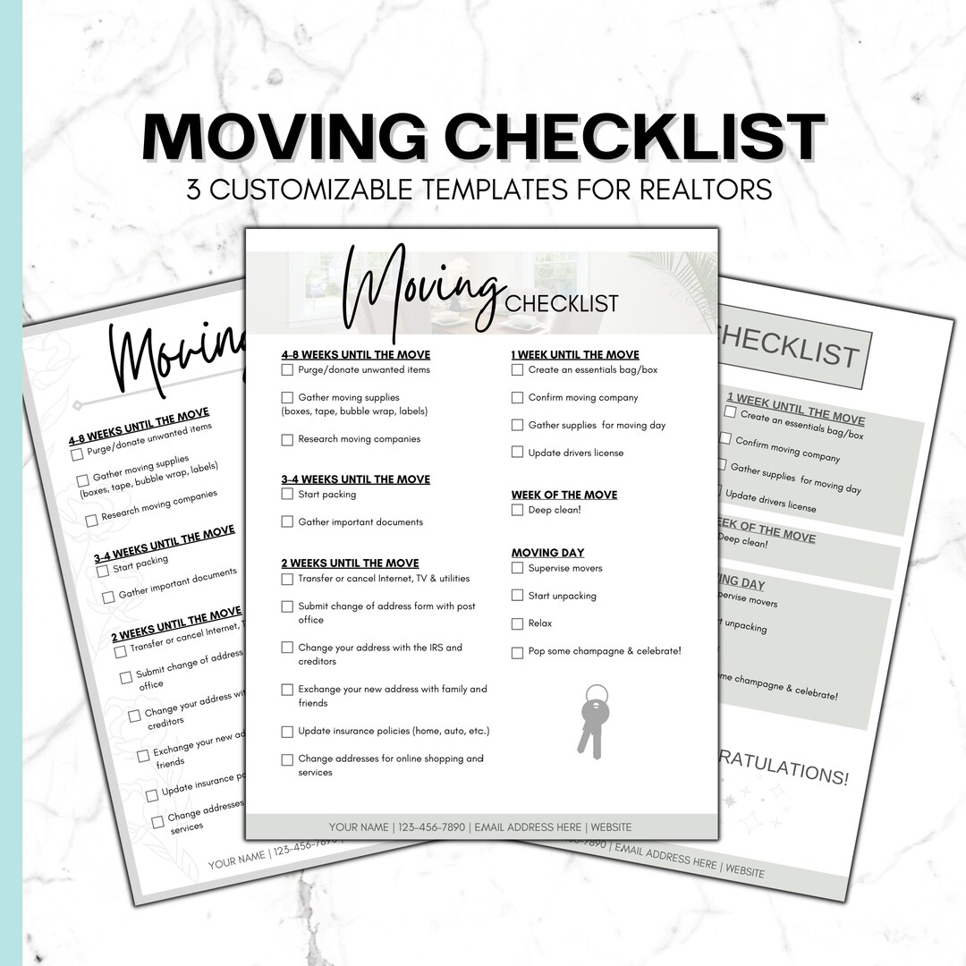 Moving Checklist | Templates for Realtors | 3 Customizable Moving to Do ...