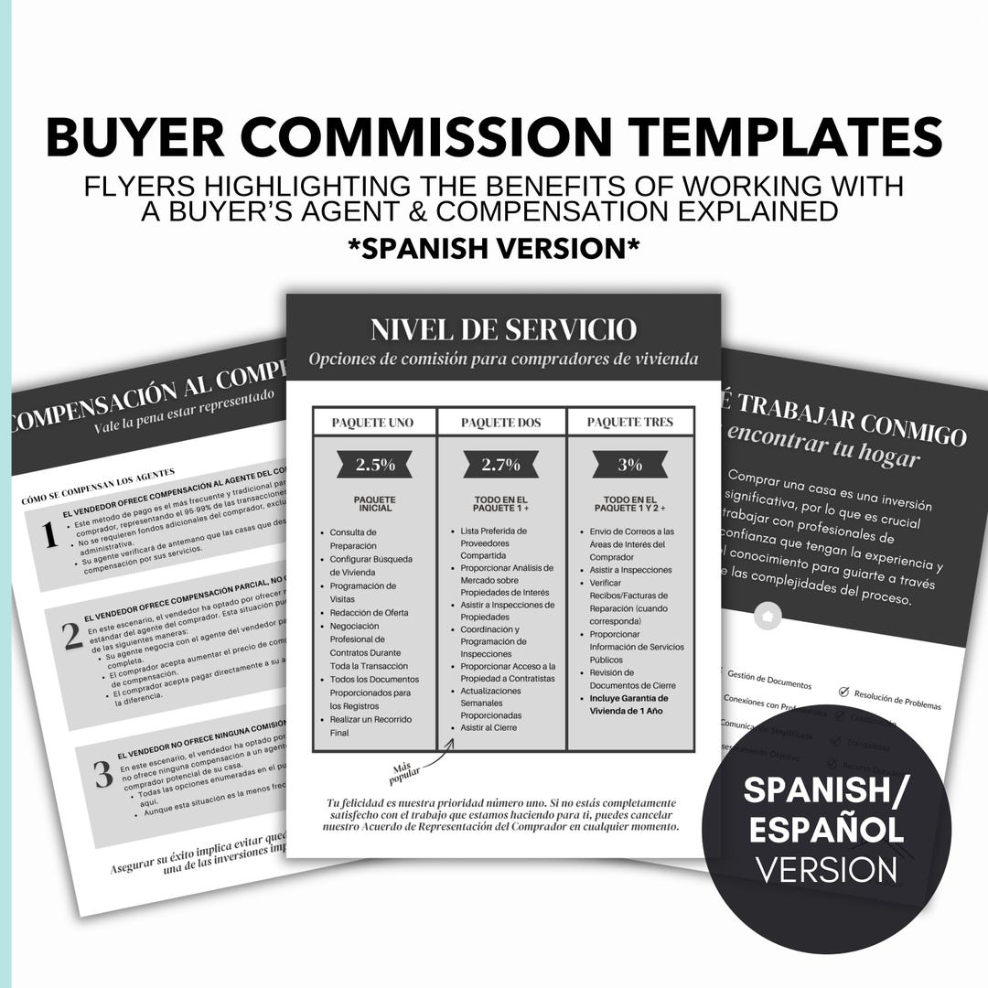 Buyer Agent Commission & Compensation Flyers Spanish Version Home ...