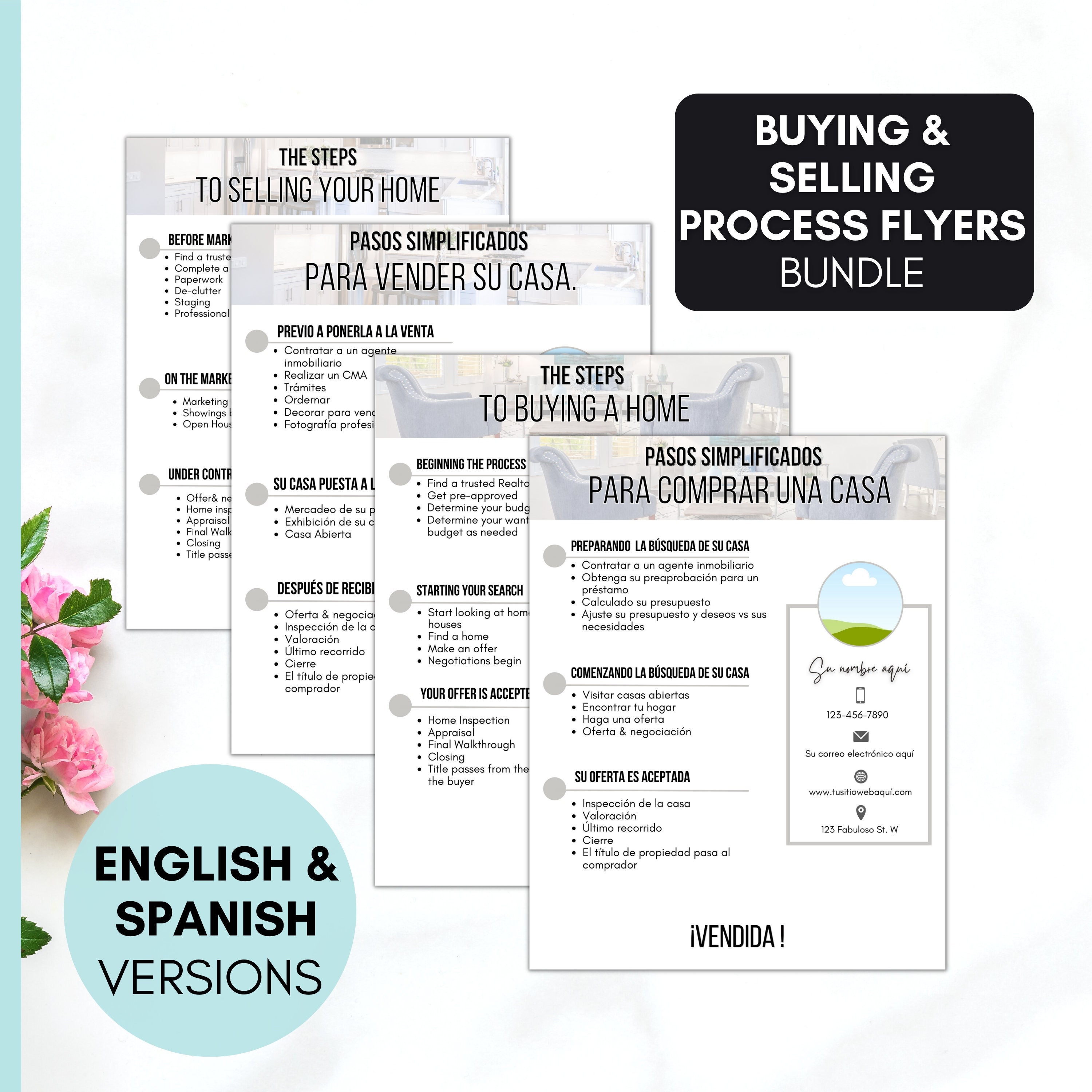 Buying and Selling a Home Process Flyer Bundle With Versions in English ...