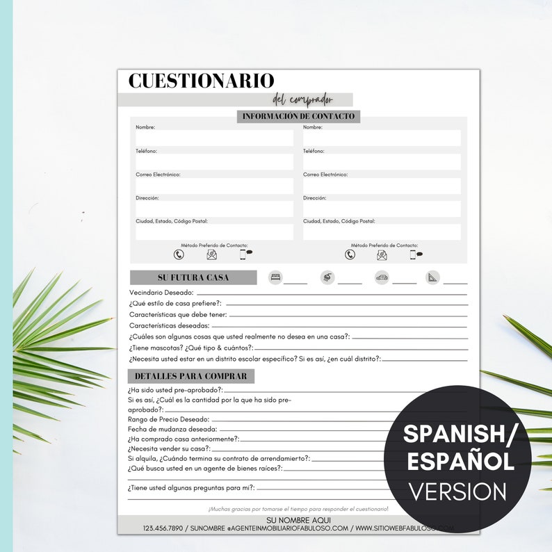Home Buyer Questionnaire Spanish/español Version Customizable Template