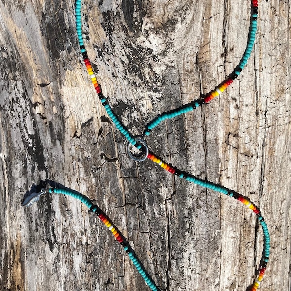 Beaded Western Lariat Necklace- Hit Me Again w/ Feather