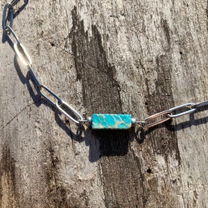 Turquoise Western Paper Clip Chain Bar Necklace- Winchester