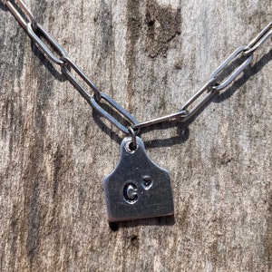 Mini Cowtag Initial w/ Heart Paper Clip Chain Necklace