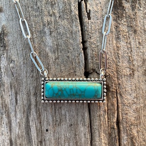 Western Turquoise Bar Paper Clip Chain Necklace- Pendleton