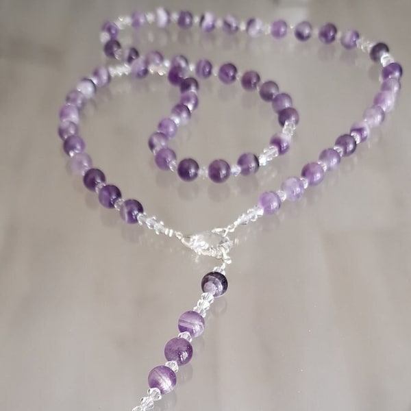 Rosary, paternoster Made with semi-precious stone Amethyst, and Crystals from Swarovski, prayer beads, rosary prayer, Various colors.
