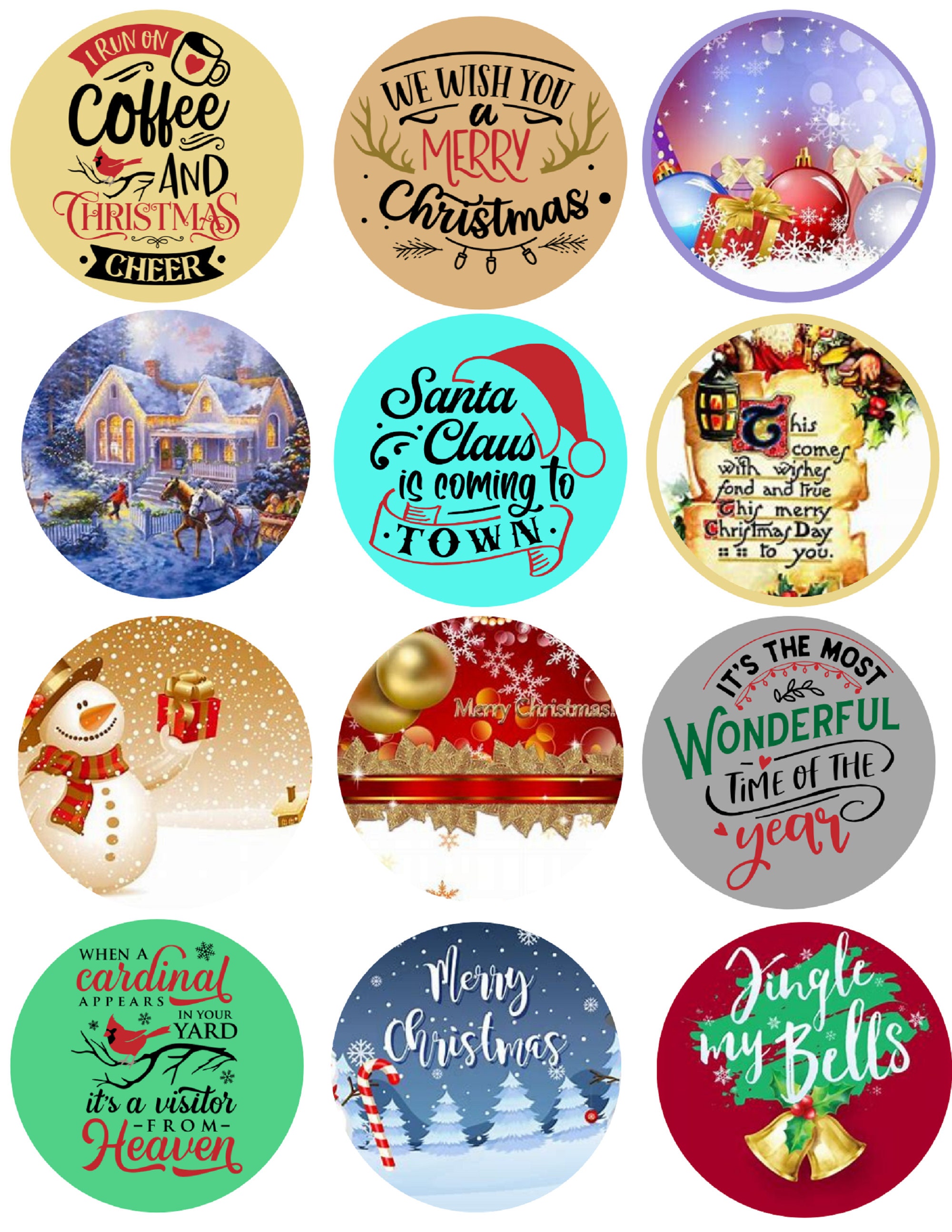 Christmas Freshie Round Cardstock 2.5 Inches | 32 Pk | Mixed Holiday Card Stock Cut Out Circles Supplies for Scented Aroma Beads Circle Molds Car