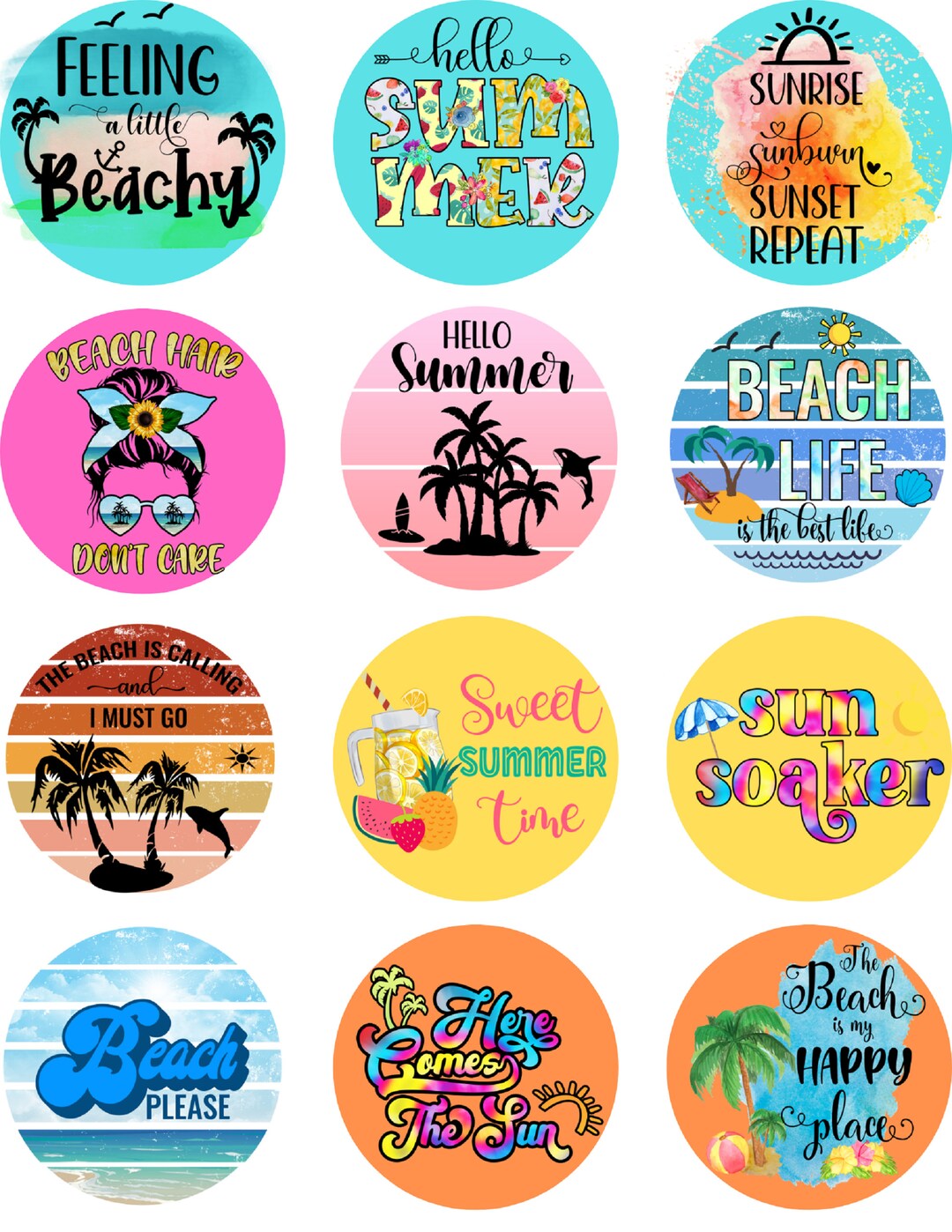 Beach Summer Cardstock Circles: Freshie Designs - Etsy