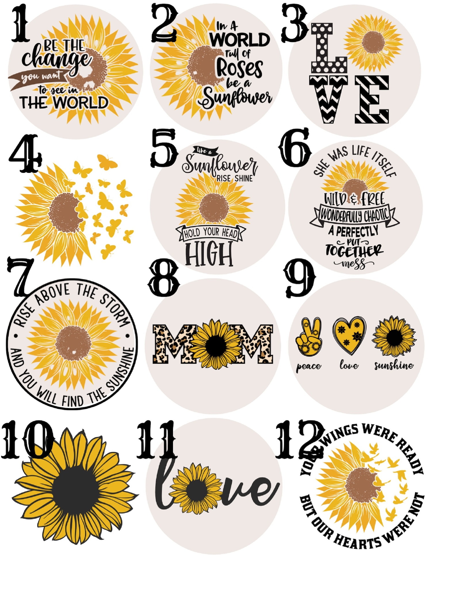 Sunflower Cardstock Circles Cardstock Cutouts Freshies Etsy