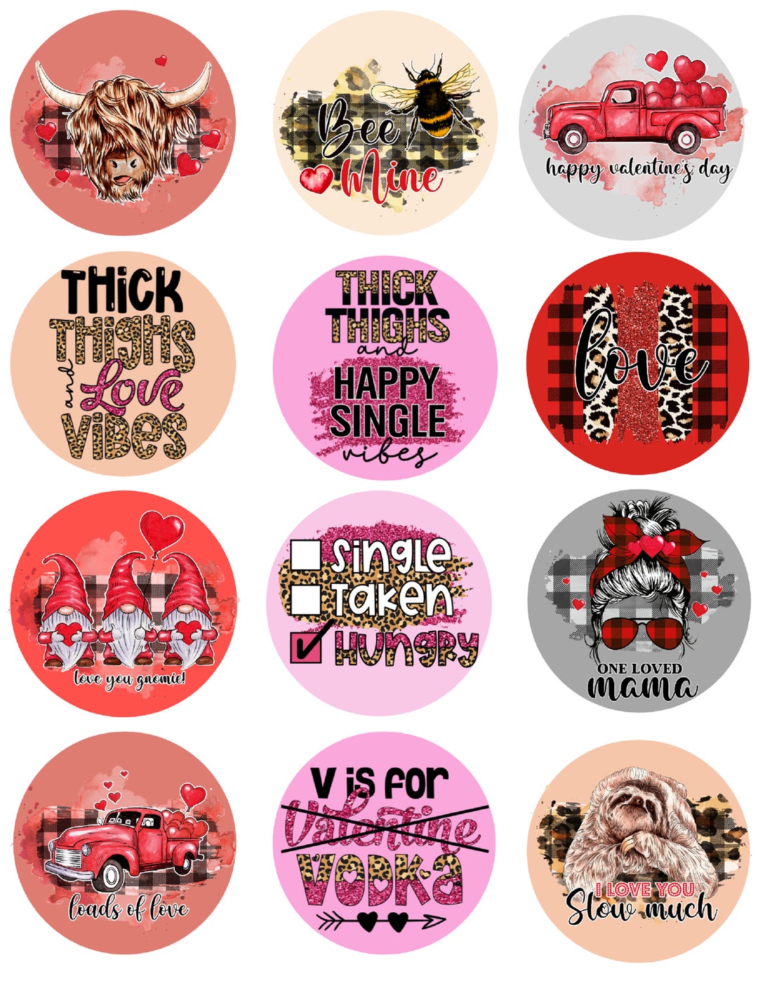 Valentines Cardstock Circles, Cardstock Cutouts, Freshies, Cardstock