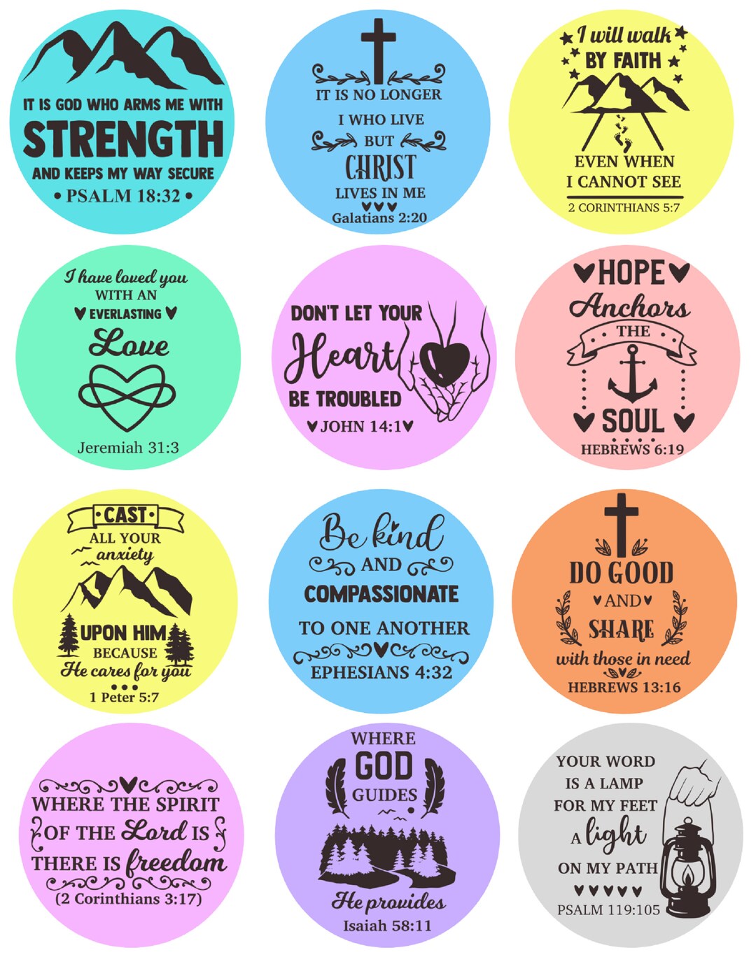 Bible Verses Cardstock Circles, Cardstock Cutouts, Freshies, Cardstock ...