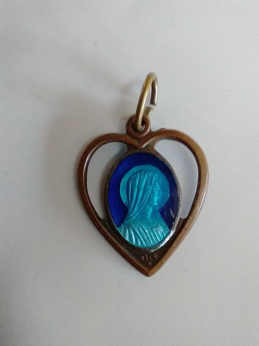 Vintage Catholic Blue Enamel Our Lady of Lourdes Small Heart Shape ...