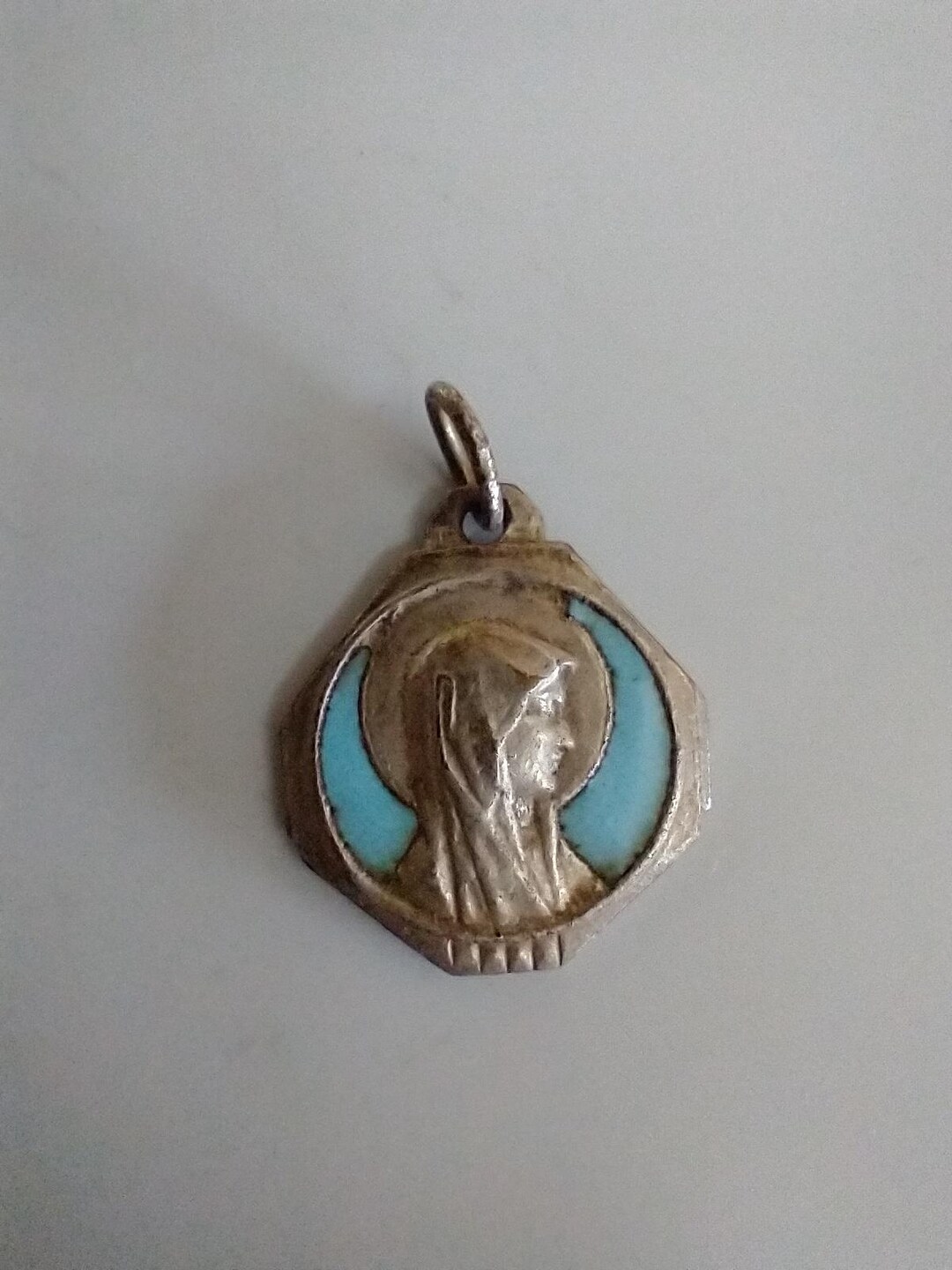 Vintage Catholic Turquoise Blue Enamel Our Lady of Lourdes Small Medal ...