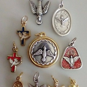 Catholic Medal Lot Dove Holy Spirit Silver Tone Gold Tone Red Blue Enamel Medals